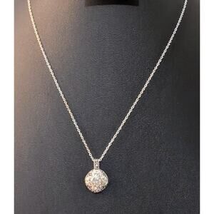 Vintage Sterling Floral Sparkly Crystal Two Tone Pendant 18" Necklace